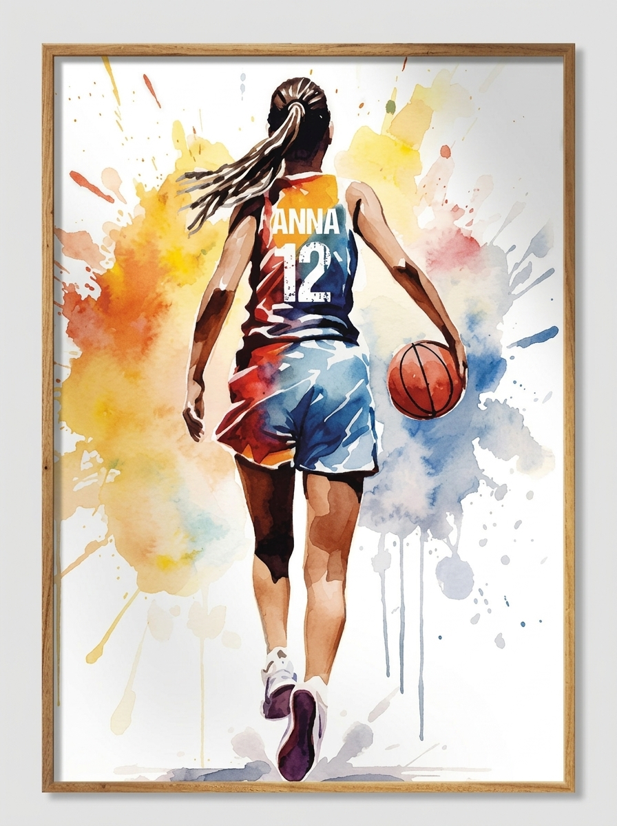 Framed Anna basketball painting